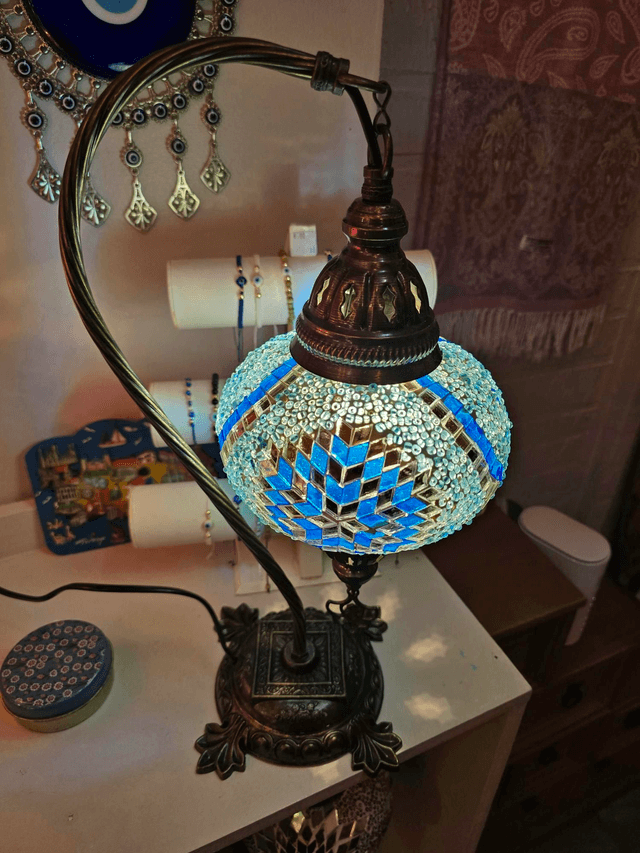 Large Mosaic Swanneck Table Lamp