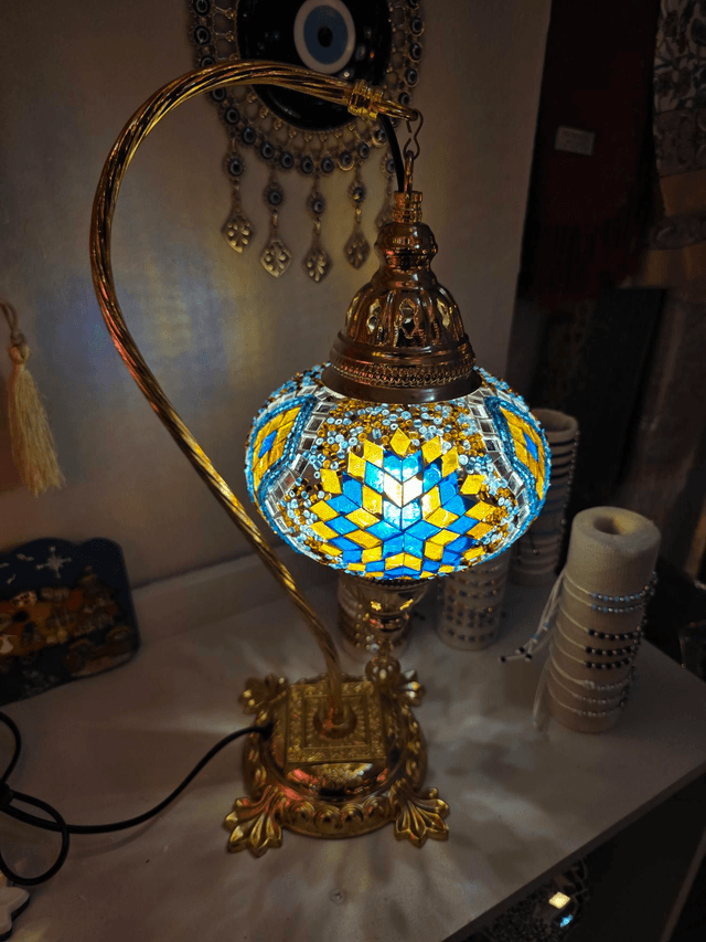 Large Mosaic Swanneck Table Lamp